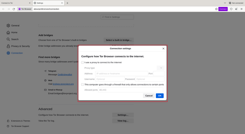 Tor Browser üçin proksi sazlamalary